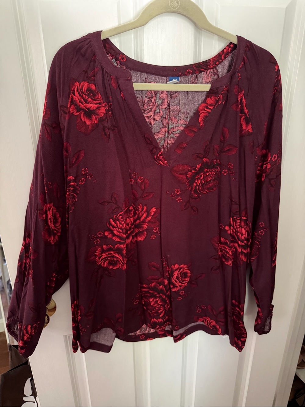 Old Navy Burgundy Floral V-Neck Blouse